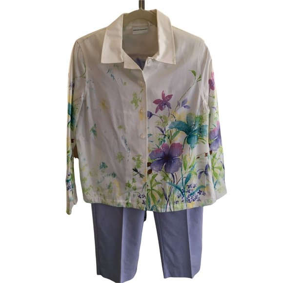 Alfred Dunner Pants - Alfred Dunner Jacket Blazer and Striped Purple Pants Outfit Spring Flowers 10